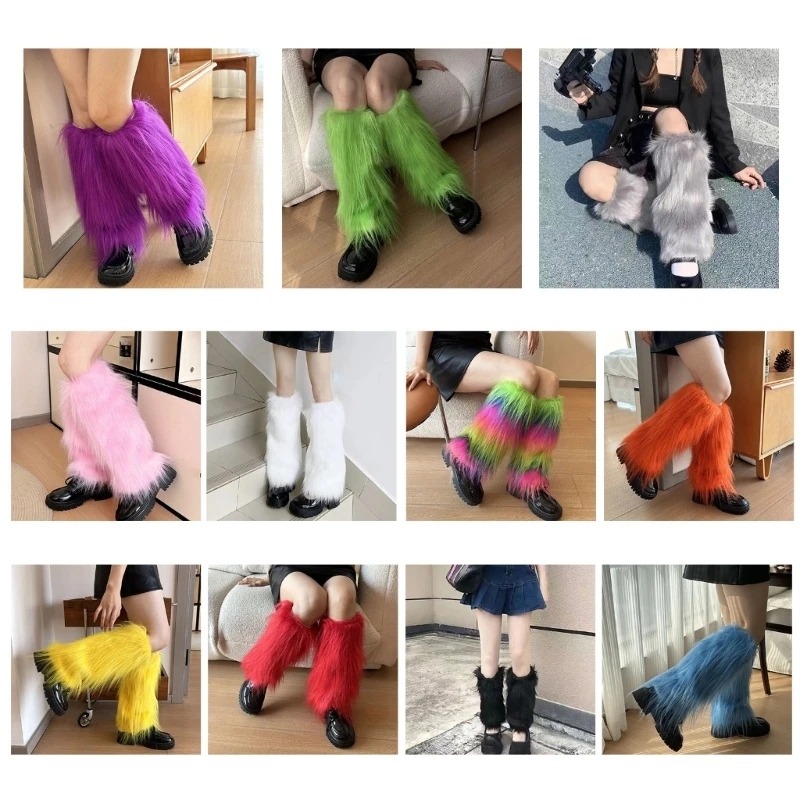 Description Picture 2 of itemColorful Furry Boot Covers for Women Girl Winter Harajuku Punk Plush Leg Warmers