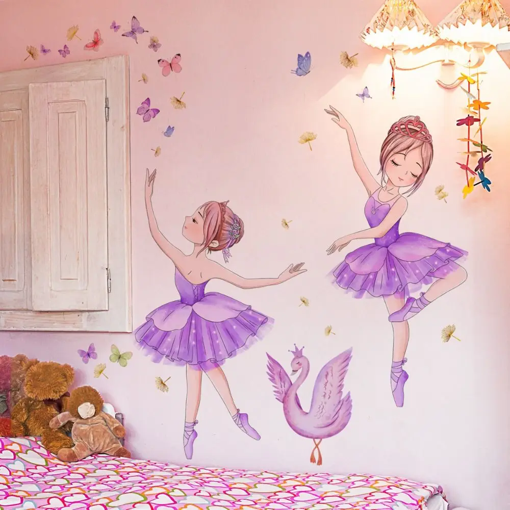 

Waterproof Ballerina Girl Sticker Beautiful Self-Adhesive PVC Butterfly Wall Sticker DIY Self-Adhesive Wall Decal Bedroom