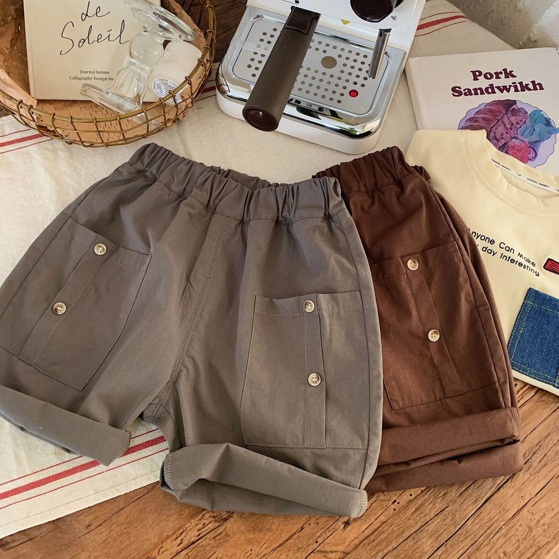 شورتات قطنية مغسولة على الطراز الياباني للأطفال ال...