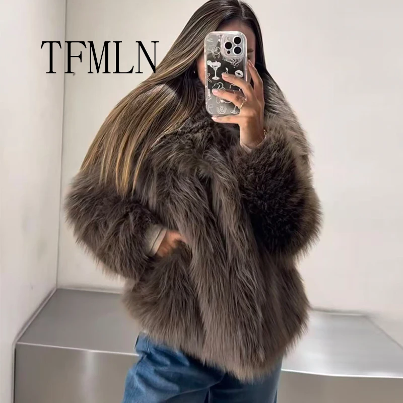 TFMLN Women 2025 New Winter Warm Faux Fur Jacket Long Sleeve Fashion Coat Female Chic Thick Outerwear