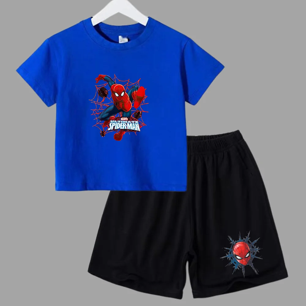 Conjunto de verano de Marvel Spider-Man para bebé adolescente, camiseta para niño, pantalones cortos, conjunto de 2 piezas, ropa deportiva de manga corta para niño y niña, marca de dibujos animados pa