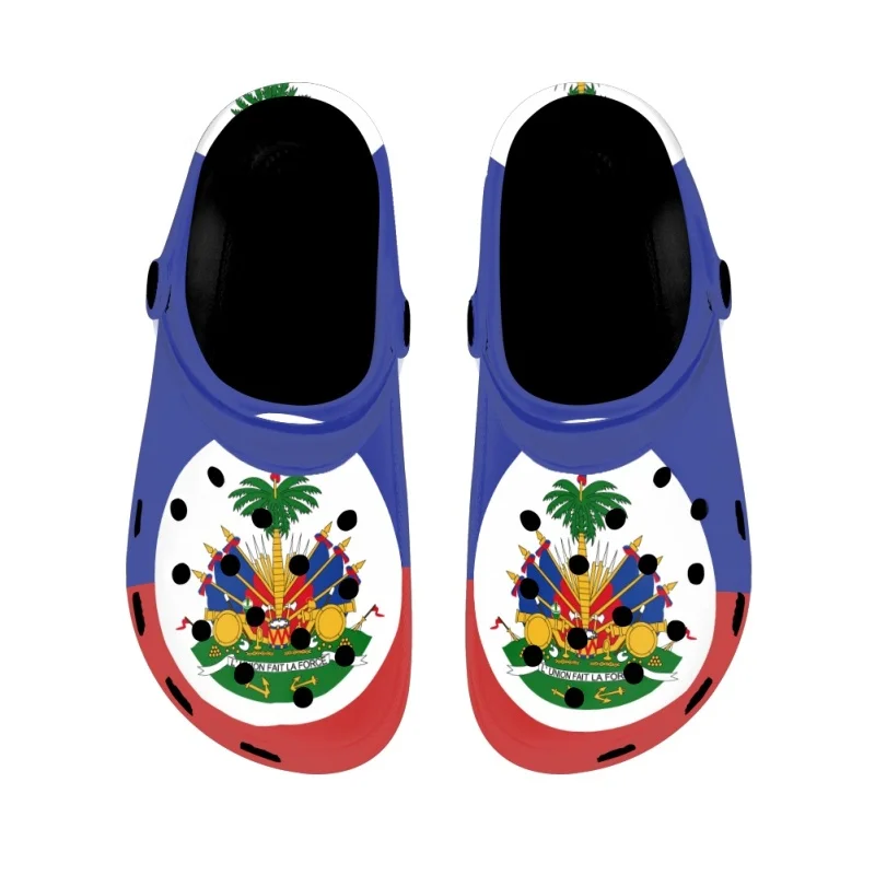 Haitian Flag Summer Slippers For Adults Breathable Garden Shoes Sandals Zapatos Summer Lightweight Hiking Slides