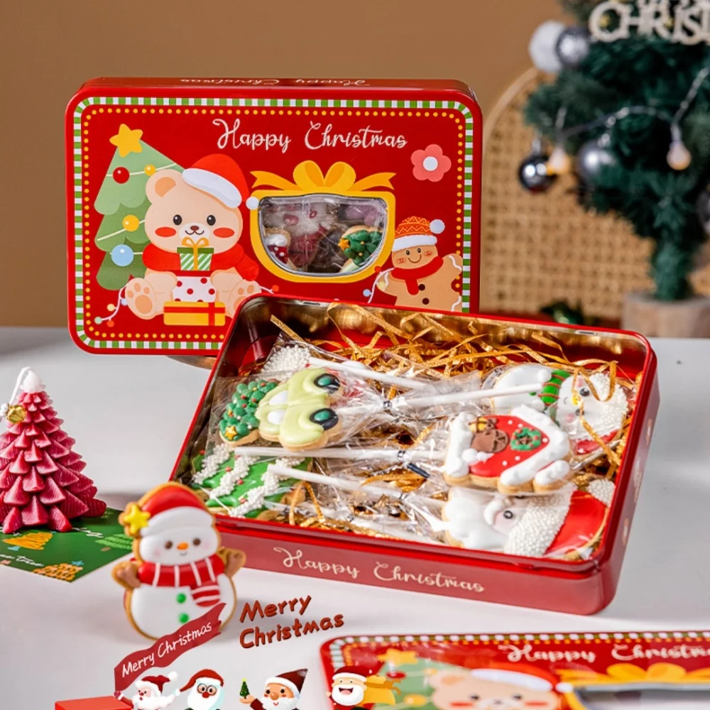 Metall Quadratische Weihnachten Süßigkeiten Box Große Weißblech Geschenk Boxen Keks Snack Lagerung Box Kinder Weihnachten Neujahr Weihnachten Party – Detail 2