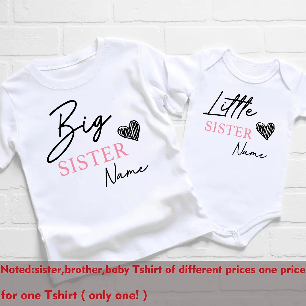 Personalised Big Brother Little Sister Matching Clothes Summer Sibling T-shirt Girls Boys Short Sleeve Tops Baby Bodysuit