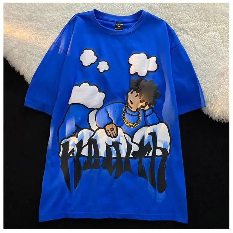 

Summer Men's O-neck Cotton Printed Graphic Short Sleeve T-shirt 2023 New Harajuku Cartoon Casual Short Sleeved Top Streetwear
