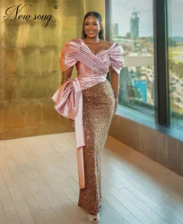 Middle East Pink Off Shoulder Party Dresses New Elegant Mermaid Celebrity Dress Vestidos De Gala Wedding Beaded Evening Dresses
