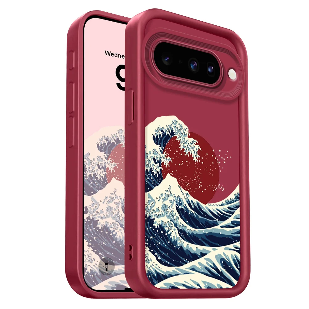 Red Sun Waves Phone Case For Google Pixel 10 9 9A 8 8A 7 7A Pro XL 4G 5G Staircase Soft Cover - 1