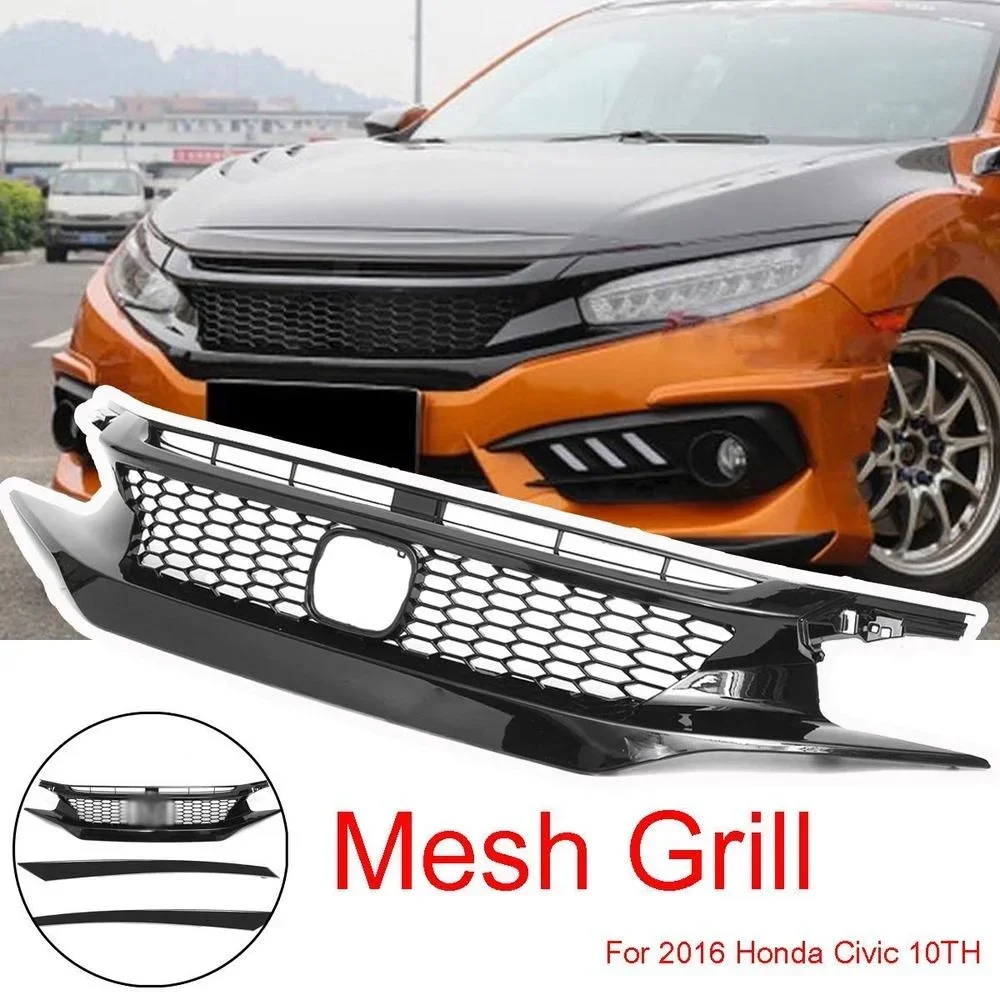 

RMAUTO JDM CTR Sport Style Glossy Car Front Bumper Grille Racing Grills For Honda Civic 10th 2016-2019 Body Styling Kit Body Kit