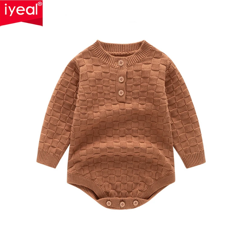 IYEAL Baby Knitting Bodysuits With Hat Newborn Baby Girls Boys Clothes Infantil Baby Girl Boy Long Sleeve Jumpsuit