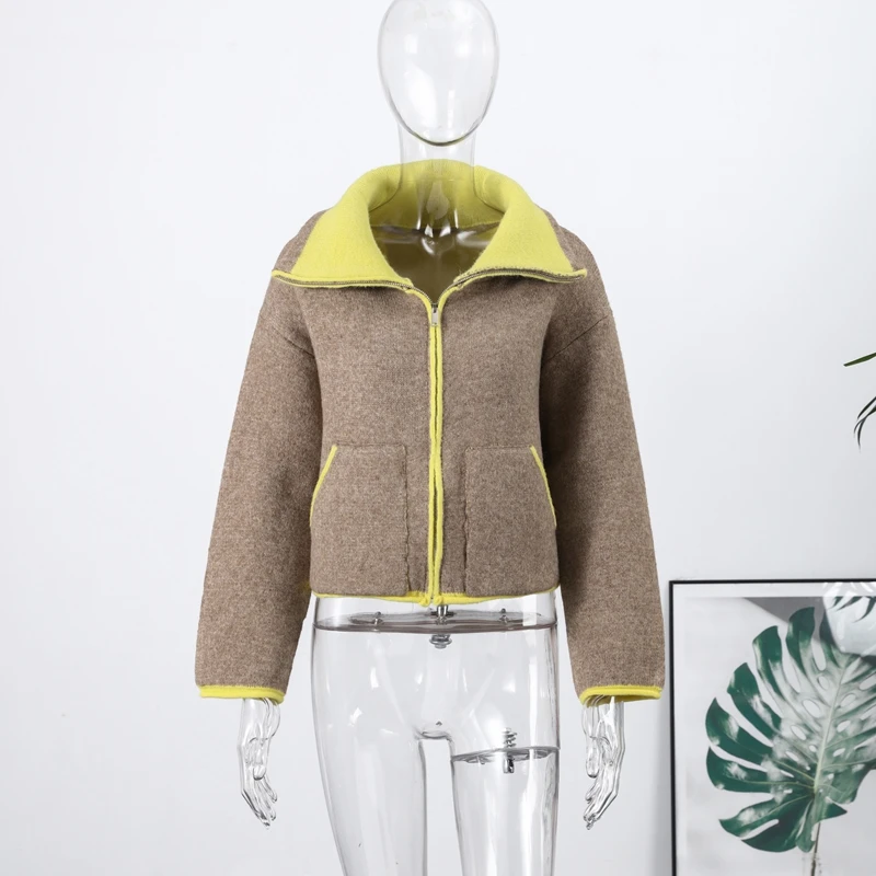 2026 Spring New Contrast Knitted Cardigan Jackets For Women Elegant Long Sleeve Pockets Zipper Sweater Street Lady Chic Outwear 11 S95617bbb91c34dca917cdc2f35f345a4F