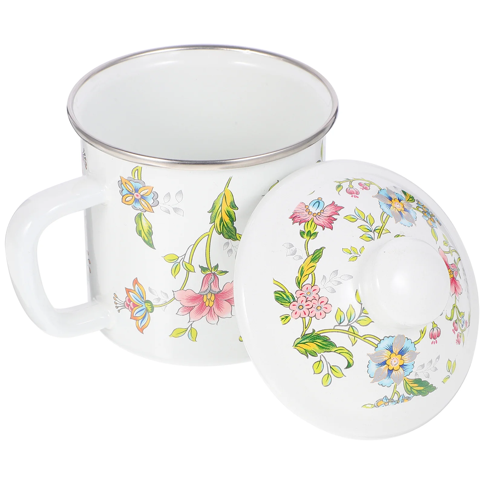 

Tea Cup with Lid Enamel Enamelware Coffee Mug Vintage Drinking Water Cups Office