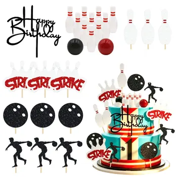 Set di Decorazioni per Torte a Tema Bowling, Decorazioni per Cupcake per Feste Sportive con Topper 'Buon Compleanno' per Celebrazioni
