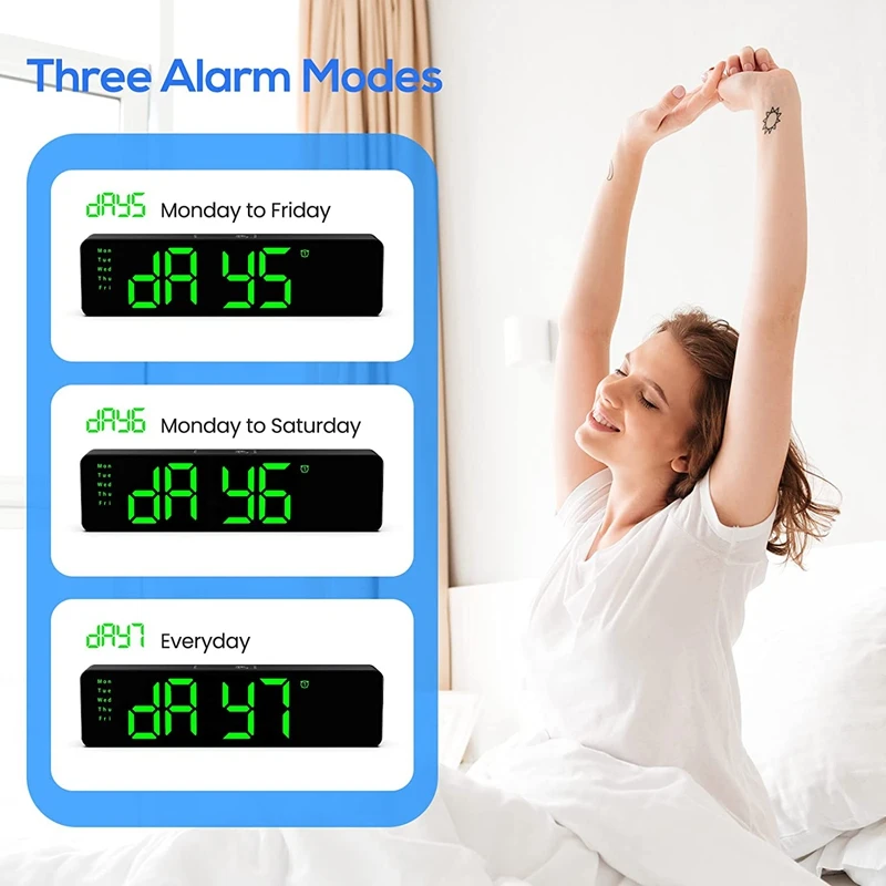 10Inch LED Digital Wall Clock Smart Brightness Touch Control Time Date Indoor Temperature 2 Alarm Clocks Snooze Large Desk Clock