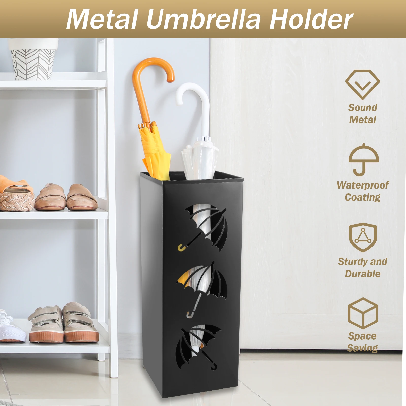 Umbrella Holder Metal Umbrella Holder Free Standing Umbrella Stand Rack Decorative Holder Bin Multipurpose Walking Sticks