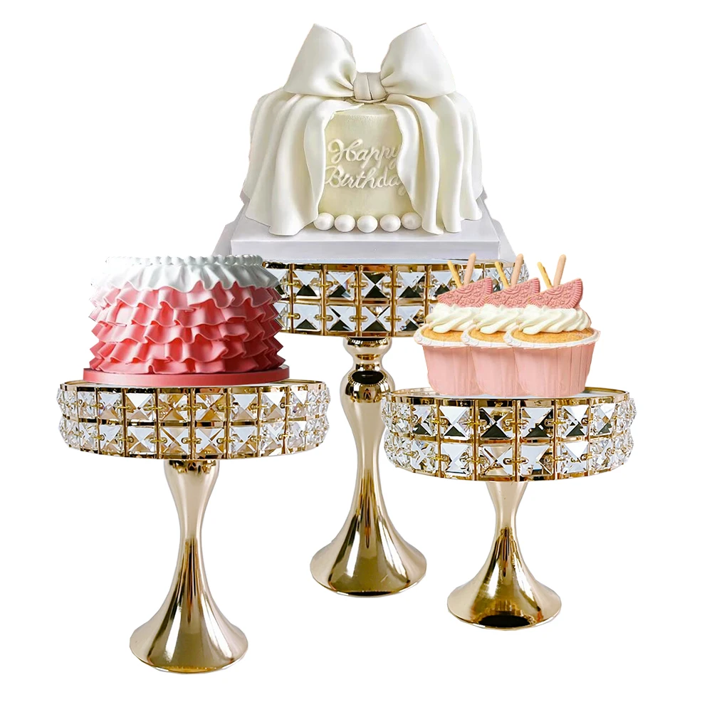 

1Pcs Crystal Wedding Cake Stand Set Include 8" 10" 12" Elegant Metal Dessert Cookie Display Holder Bling Birthday Cupcake Tower