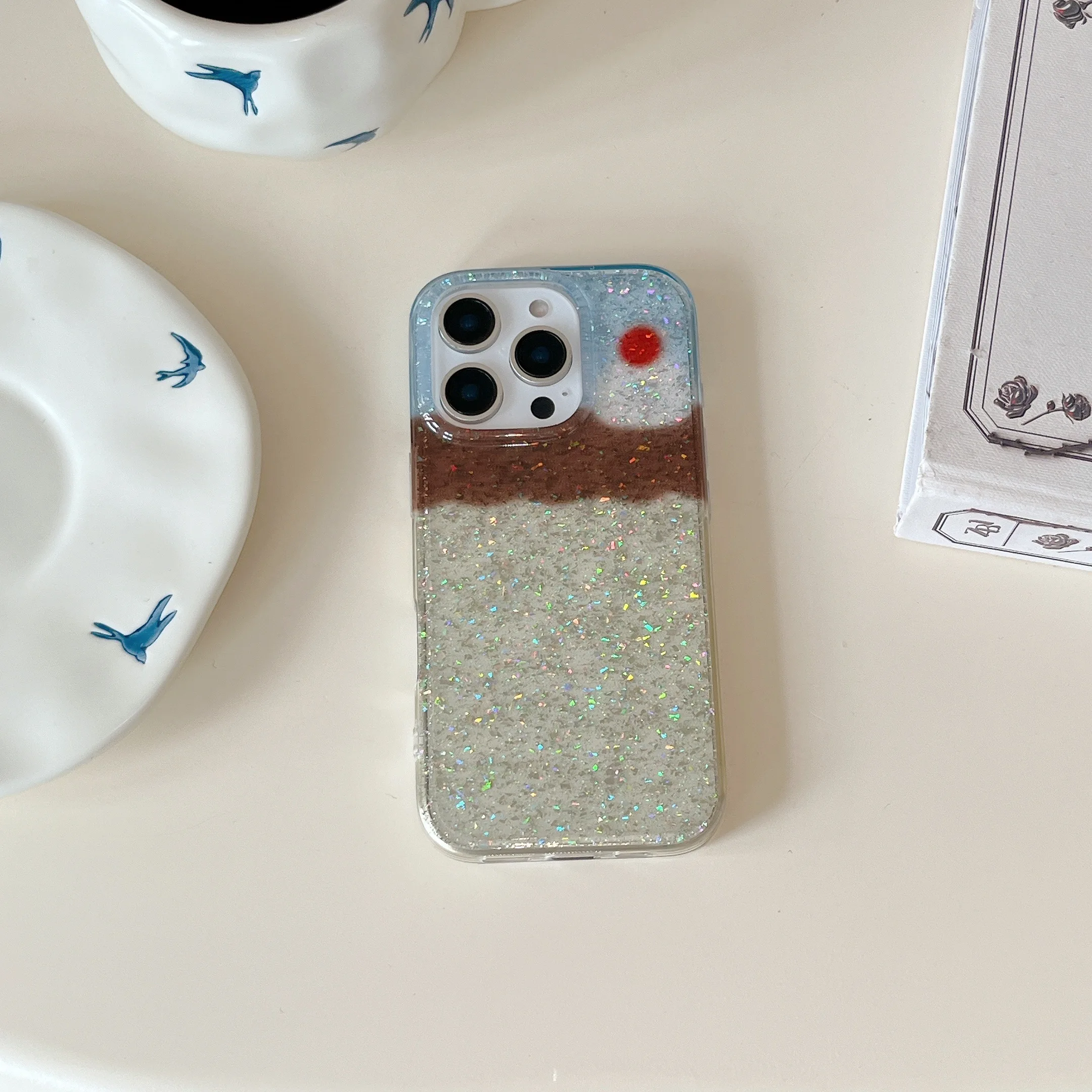 Dreamy Double Layer Glitter Caramel Pudding Chic Phone Case
