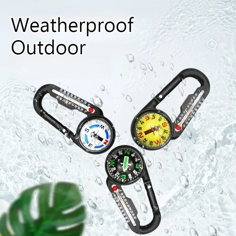 Carabiner Compass with Thermometer - Multifunctional Outdoor Keychain Navigation Tool, Portable Survival Gear for Hiking