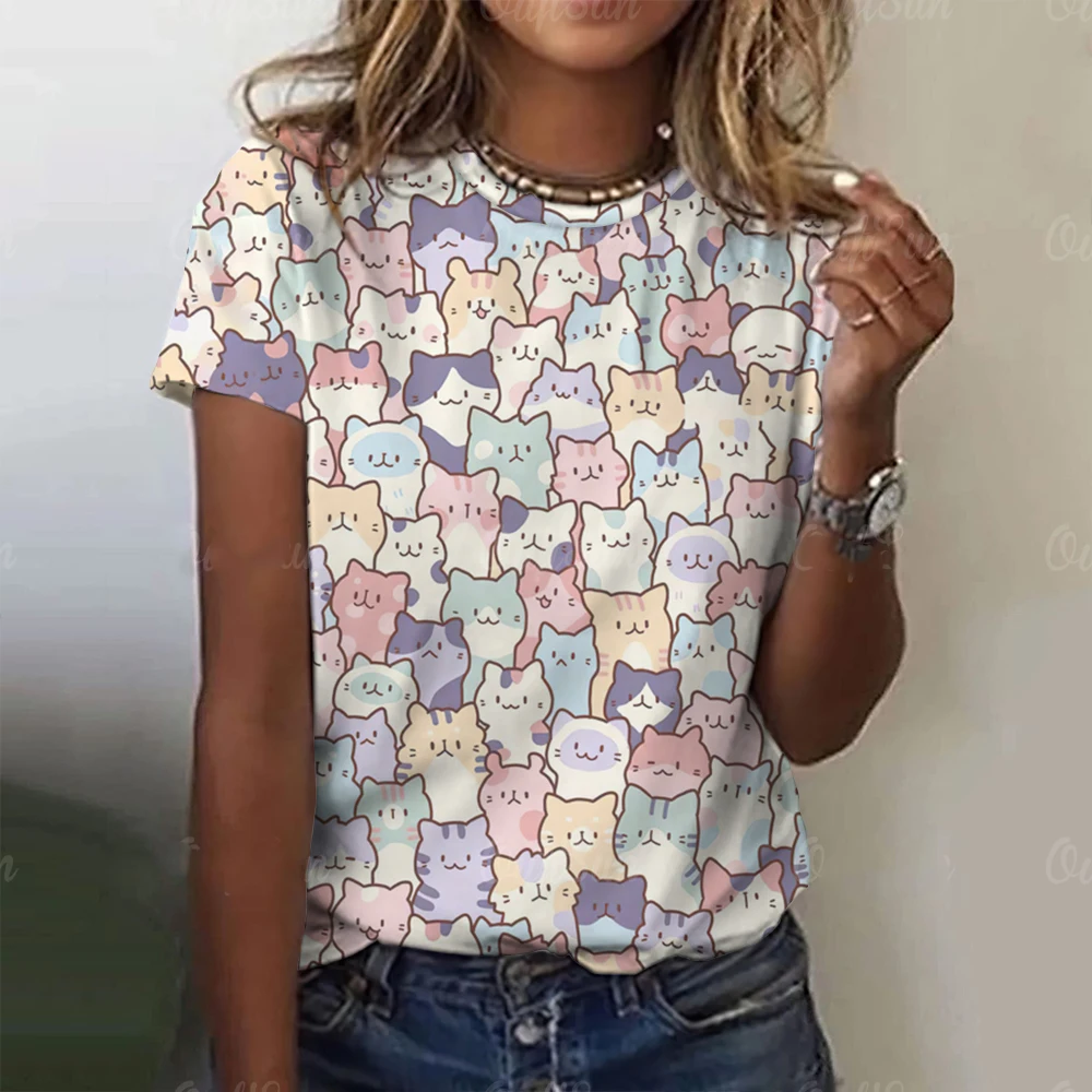 New-Style-3d-Kawaii-Cat-Print-Womens-T-Shirt-Tops-Summer-Fashion-Tees ...