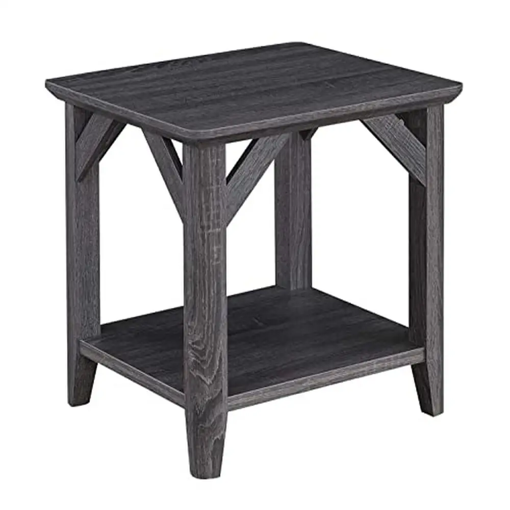 

Rustic End Table with 2 Tiers of Shelving Weathered Gray Finish Winston Collection Protect Floors Manufactured Wood & Detailed