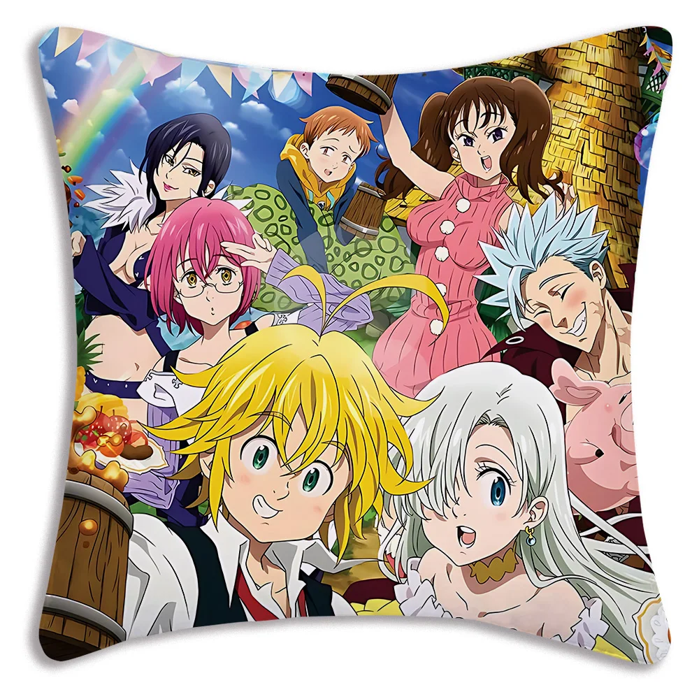 Hot Anime The Seven Deadly Sins Pillow Covers Cartoon Sofa Decorative Home Double-sided Printing Short Plush Cute Cushion Cover 5