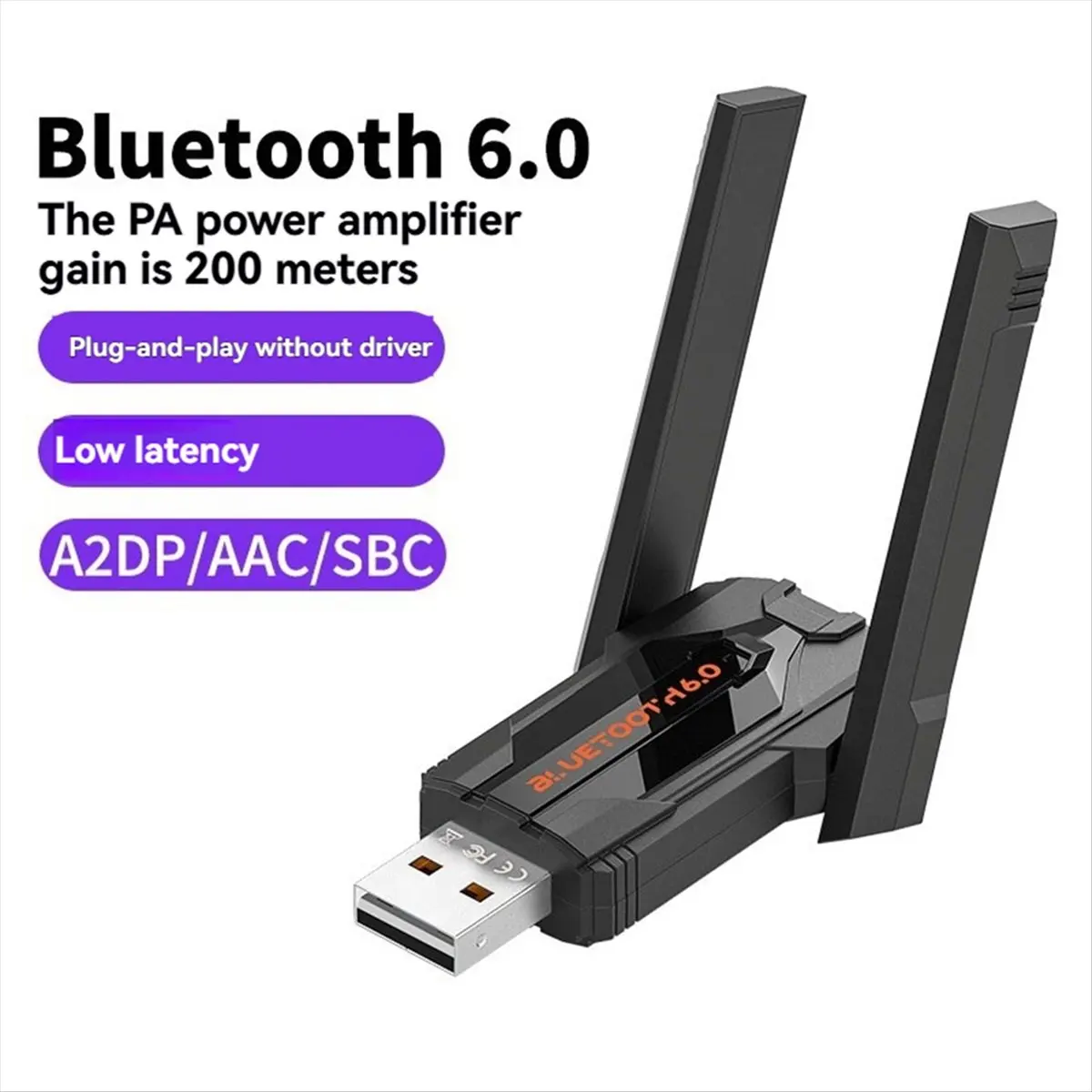 (A75T) USB 블루투스 6.0 어댑터 BLE/EDR USB 오디오 수신기/송신기 3Mbps AAC/SBC(윈도우 8.1/10/11용 듀얼 안테나 포함)