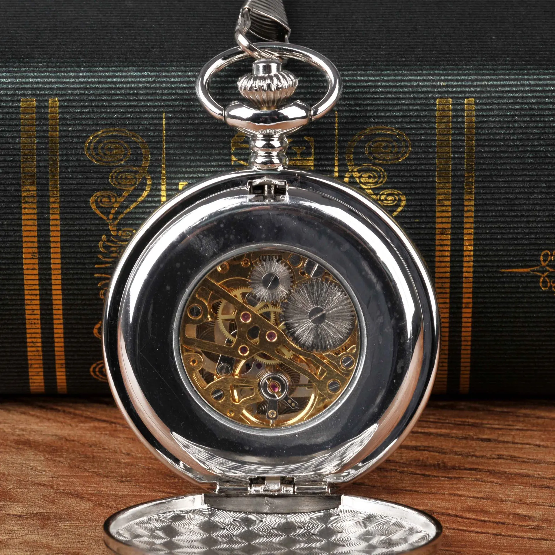 Luxury Sliver Mechanical Pocket Watch for Men Women Smooth Vintage Roman Numeral Dial Man Fob Chain Pendant Clock for Collection