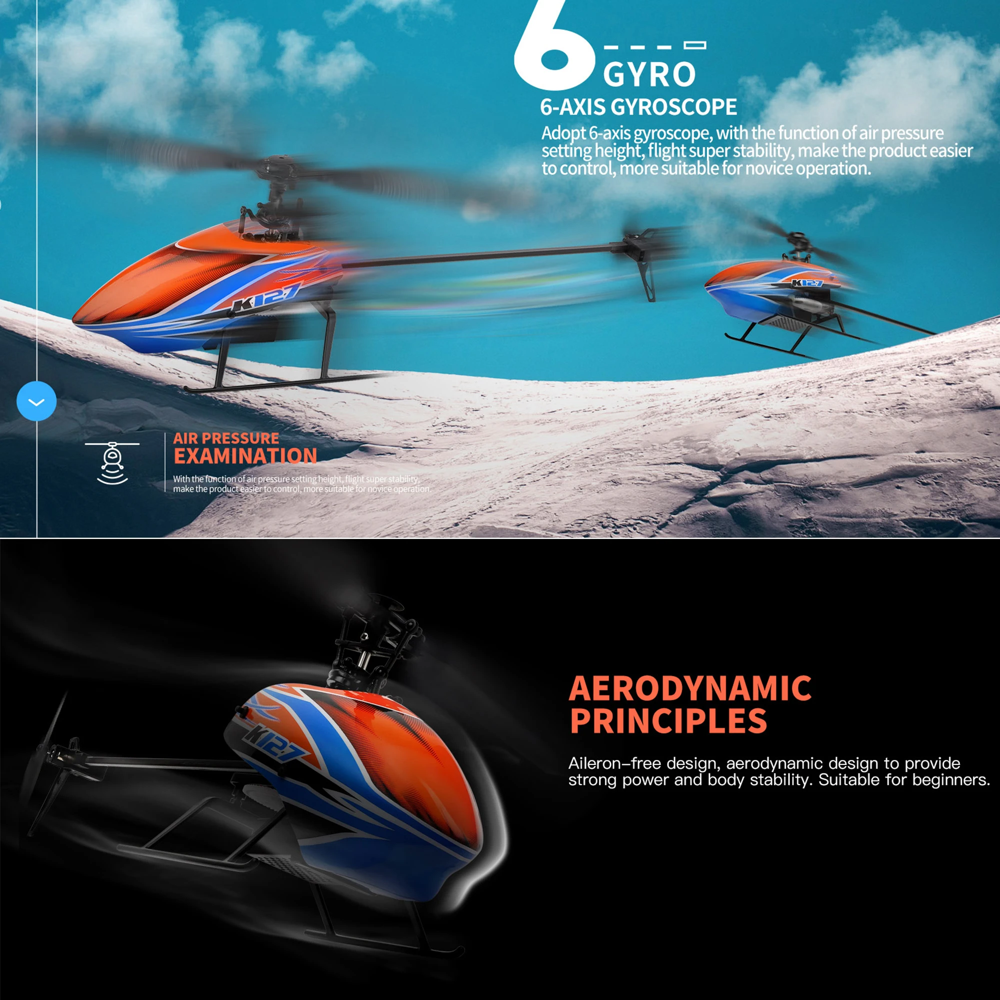 WLtoys K127 Hélicoptère RC 2.4G 4CH Gyroscope 6 Axes - 16min Vol