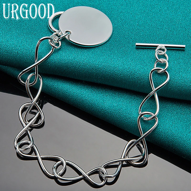 

925 Sterling Silver Smooth Round Pendant Chain Bracelet For Women Men Party Engagement Wedding Fashion Jewelry