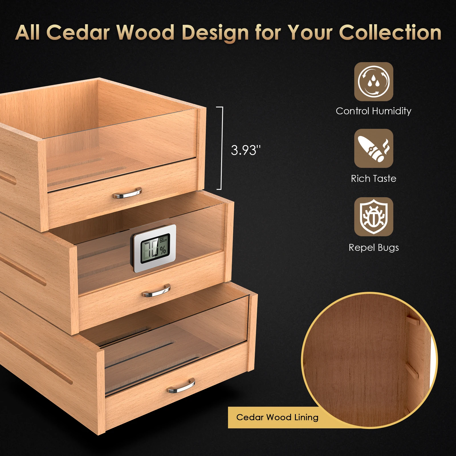 Cigar Humidor Storage 100-150 Counts 3 Layer Desktop Large Wooden Carbon Fiber humidor cigar humidor