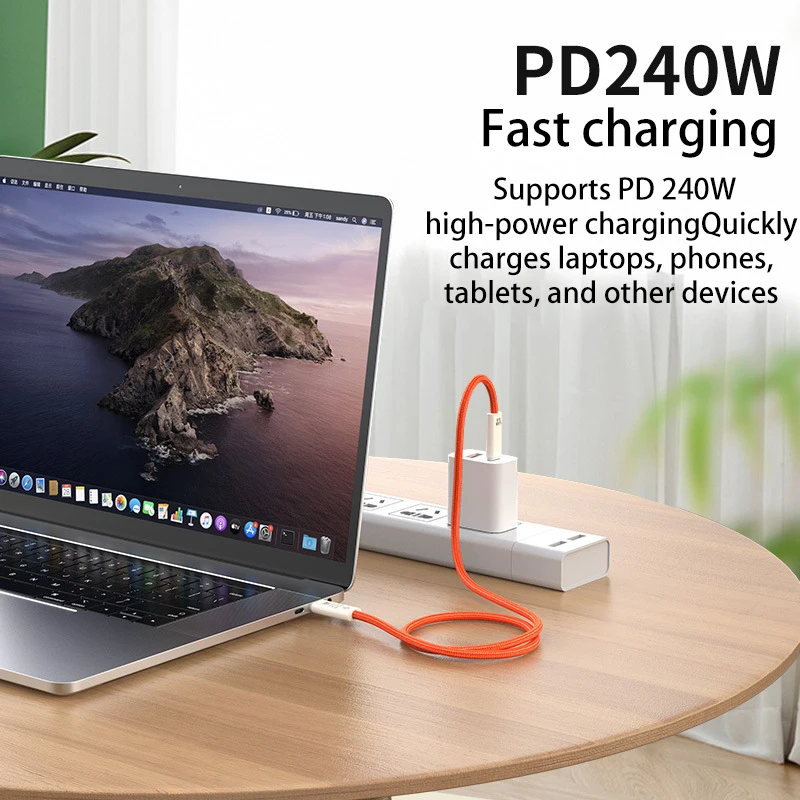 듀얼 타입-C 포트가 있는 USB 5.0 나일론 브레이디드 케이블 240W PD 고속 충전 다기능 데이터 케이블 스크린 캐스팅용