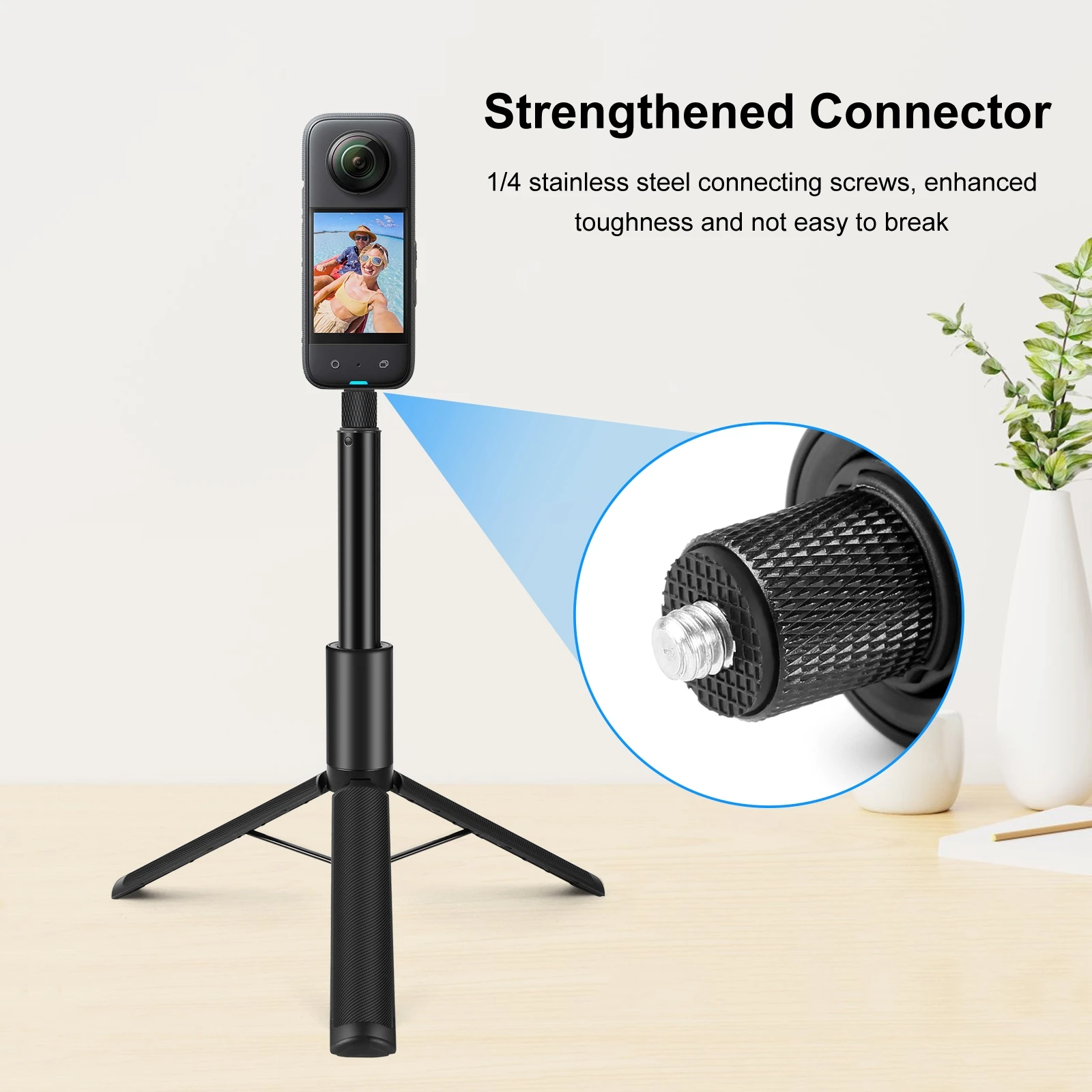Trépied Selfie Stick pour GoPro, Alliage Aluminium, Compact 24cm