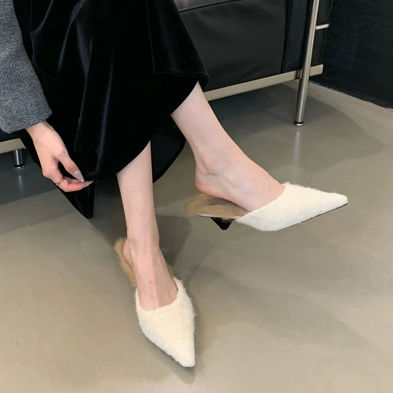 Shoes Woman 2025 Slippers Casual Fur Flip Flops Pantofle Heeled Mules Luxury Plush Soft New High Slides Fur Shoes Slippers Soft 3