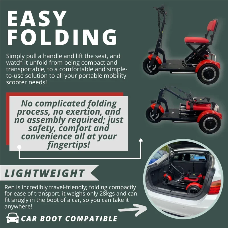 Electric Scooter For Elderly Disabled Foldable Electric Tricycle Scooter 300W 36V 3 Wheel With Seat for Adults