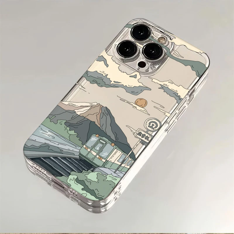 Japanese Mount Fuji Train Transparent Shockproof Phone Case