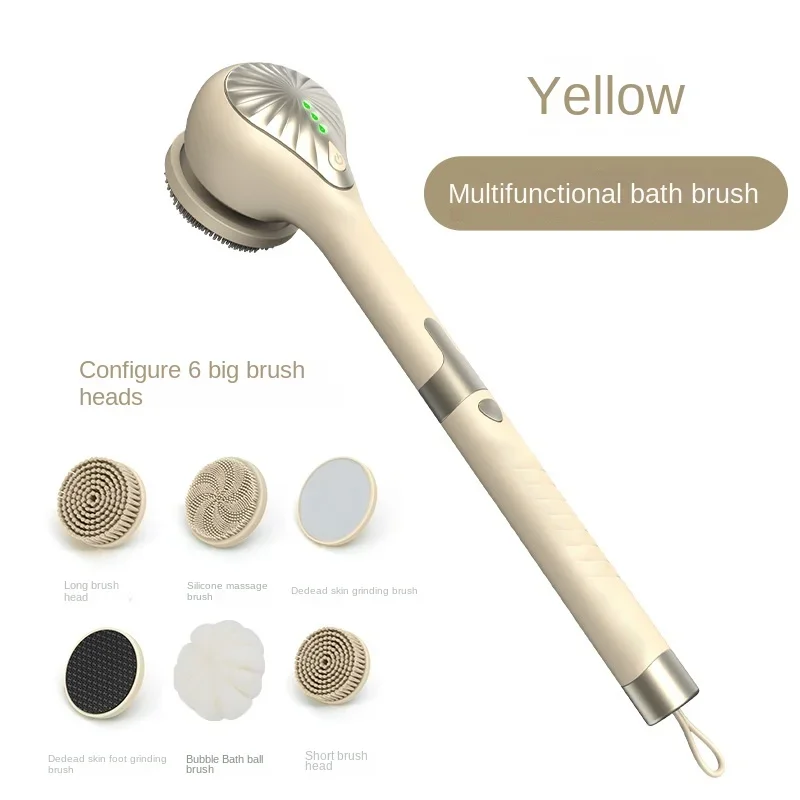 Electric Bath Shower Brush Long Handle Silicone Multifunctional Electric Bath IP67 Waterproof Shower Brush Back Scrubber