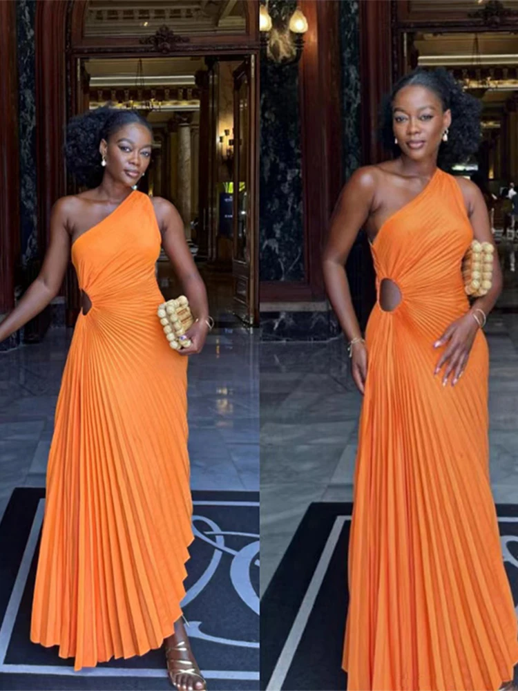 

Женское платье на одно плечо, Сексуальное Платье трапециевидного силуэта для выпускного вечера, модное платье-чокер, вечерние платья, новинка 2023, женское платье без рукавов с закатанной талией