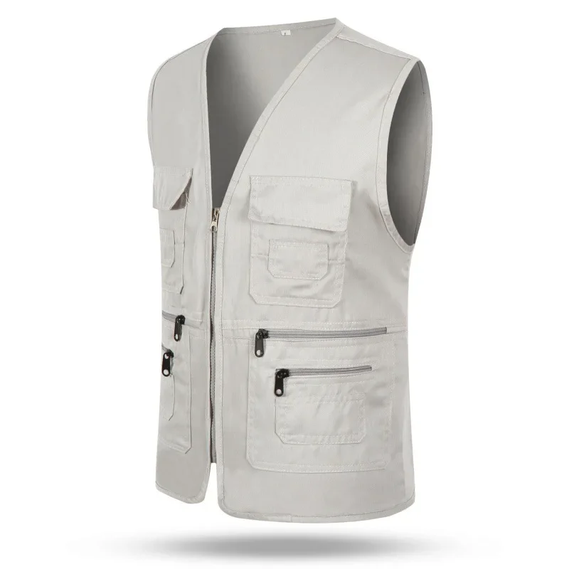 Dress Vests Cotton Vest Loose-fit V-neck Zip-up Sweatshirt Hoodless