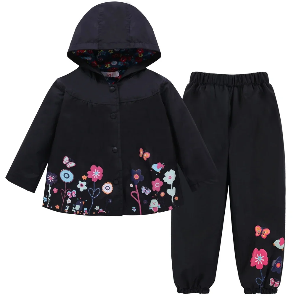 2026 Neues Frühlings-Regenmantel+Hosen 2-teiliges Set für Kinder Blumenprinzessin Wasserdichter Anzug Kleinkinder Jungen und Mädchen Regenkleidung – Detail 3