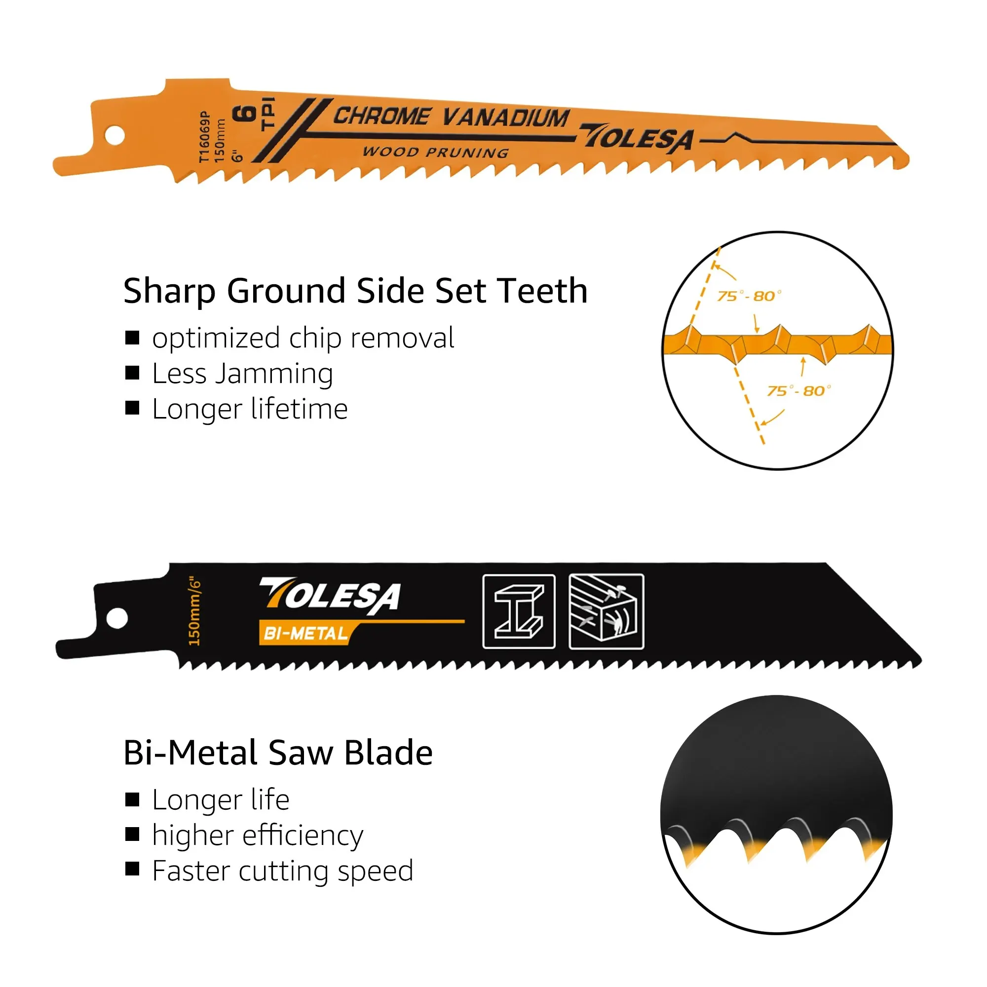TOLESA reciprocating saw blades 10PCS for wood pruning PVC cutting for metal cutting Window door demolition