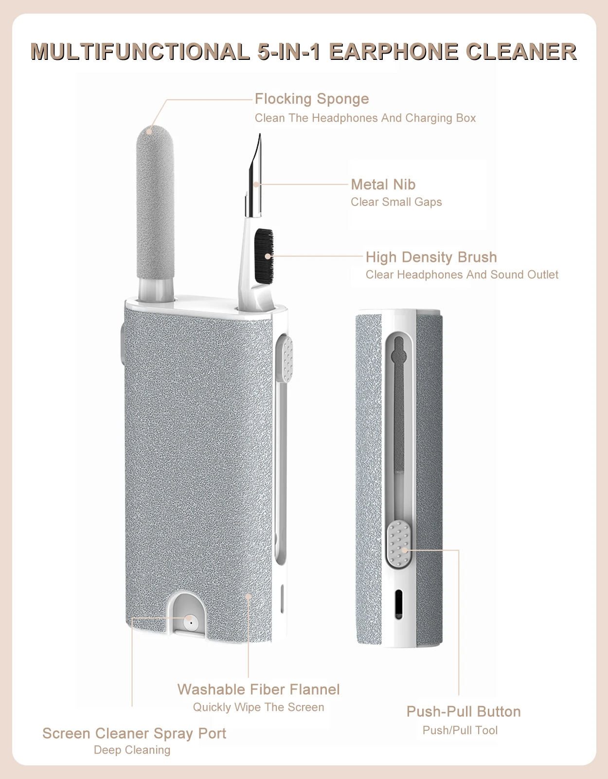 

OKCSC 5 in 1 Cleaning Kit for Airpod with Soft Brush Earbuds Cleaner Kit for JBL/Sony Earbuds,Wireless Earbuds Case,Phone,Laptop