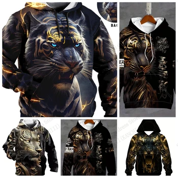 Felpe con cappuccio con stampa 3D tigre dorata vintage uomo donna moda felpa con cappuccio oversize felpa cappotto unisex donna sudore abbigliamento da uomo animale 1