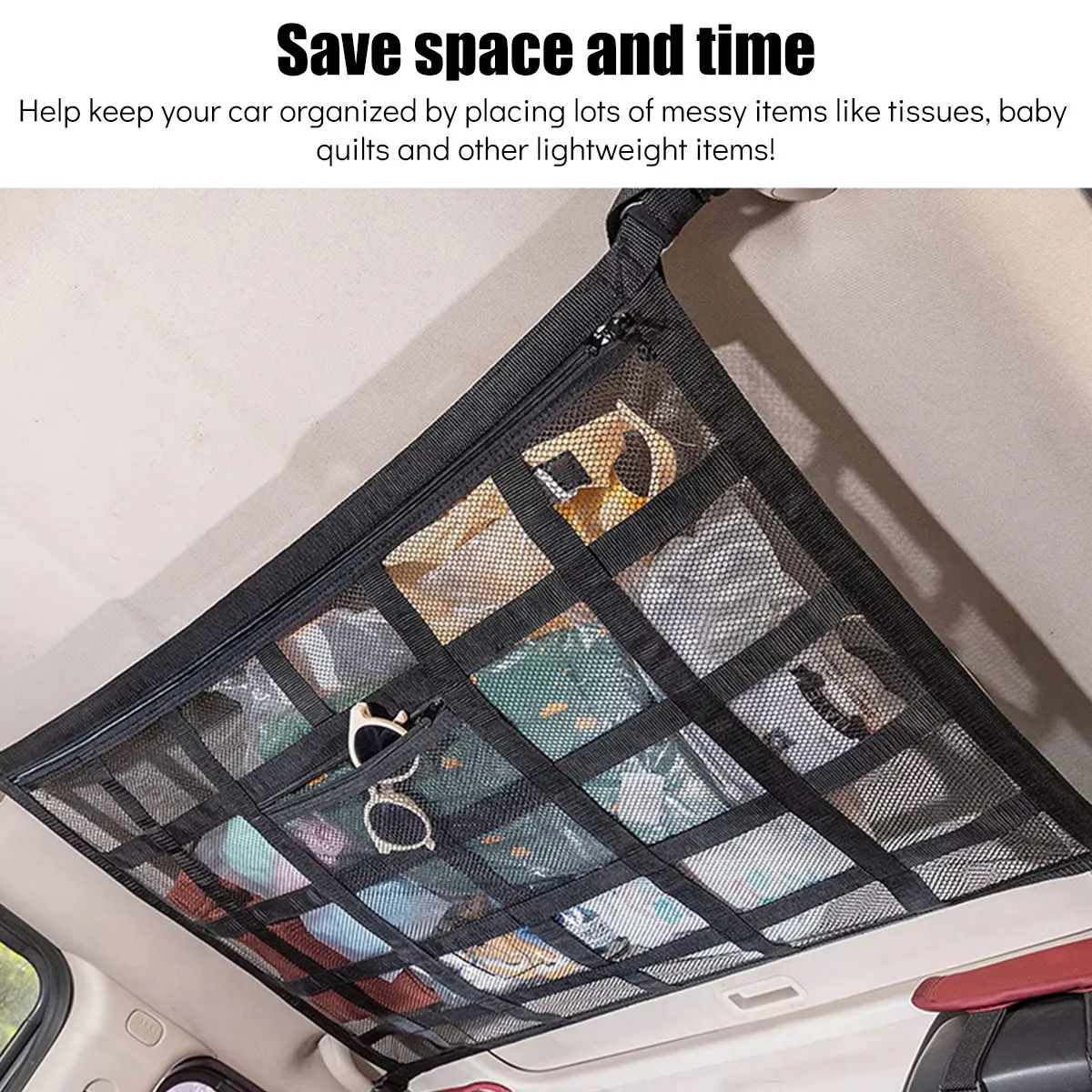 Car Ceiling Cargo Net Strong Load-Bearing Mesh Car Roof Storage Organizer Large Capacity Space Saving Car Ceiling Net Storage 2
