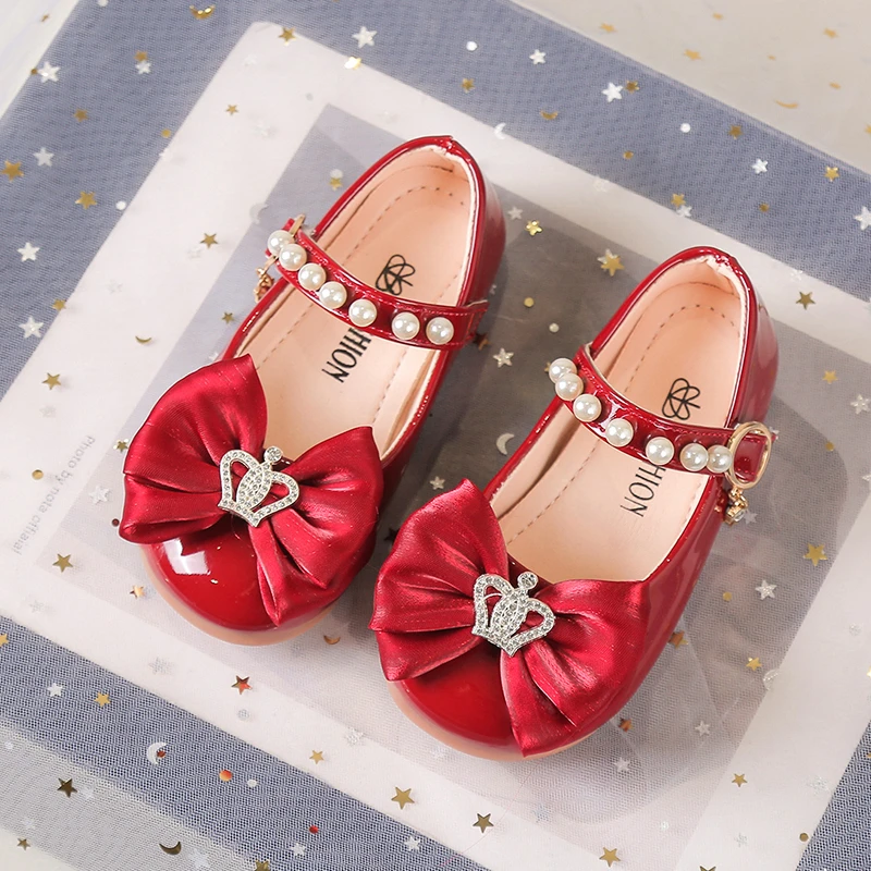 Girls Casual Flat Shoes with Sweet Bows Kids Leather Shoes Round Toes Korean Style 2025 Autumn New Children MaryJanes Soft Sole