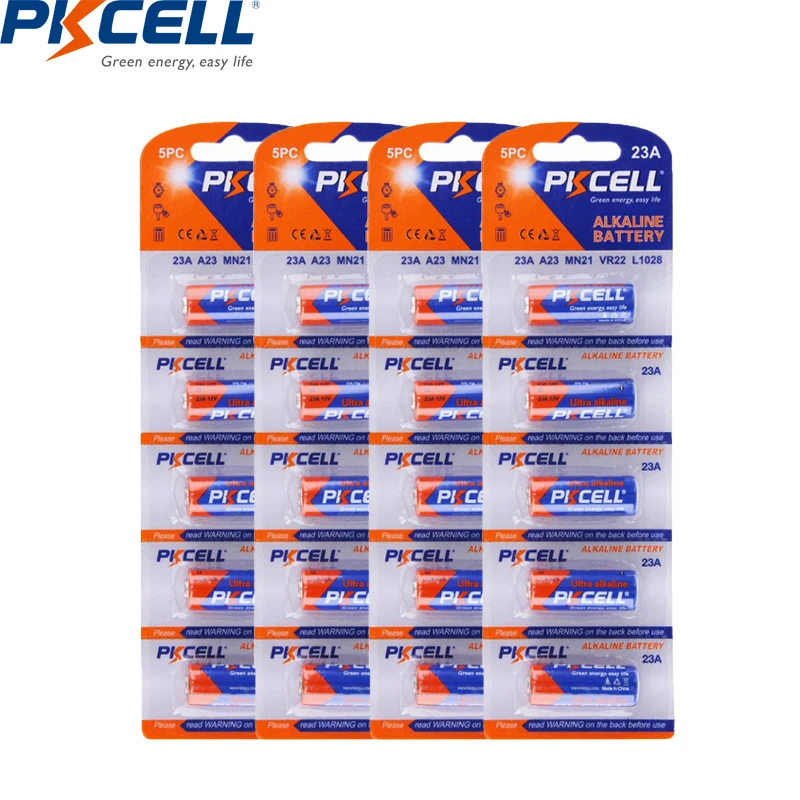 20Pc Pkcell 23A 12V Batteria A23 Batteria Alcalina 23Ga A23S E23A El12 Mn21 Ms21 Cella A Secco Per Telecomando Giocattolo Campanello