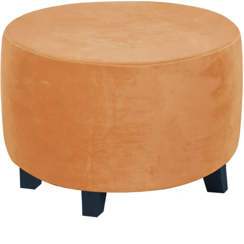 Luxurious Velvet Plush Round Ottoman Slipcover and Protector
