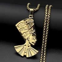 Collier pendentif Nefertiti, couronne haute de la dynastie égyptienne ancienne, pour femmes et hommes, en acier inoxydable, avec chaîne à hiéroglyphes, cadeau de bijoux 3