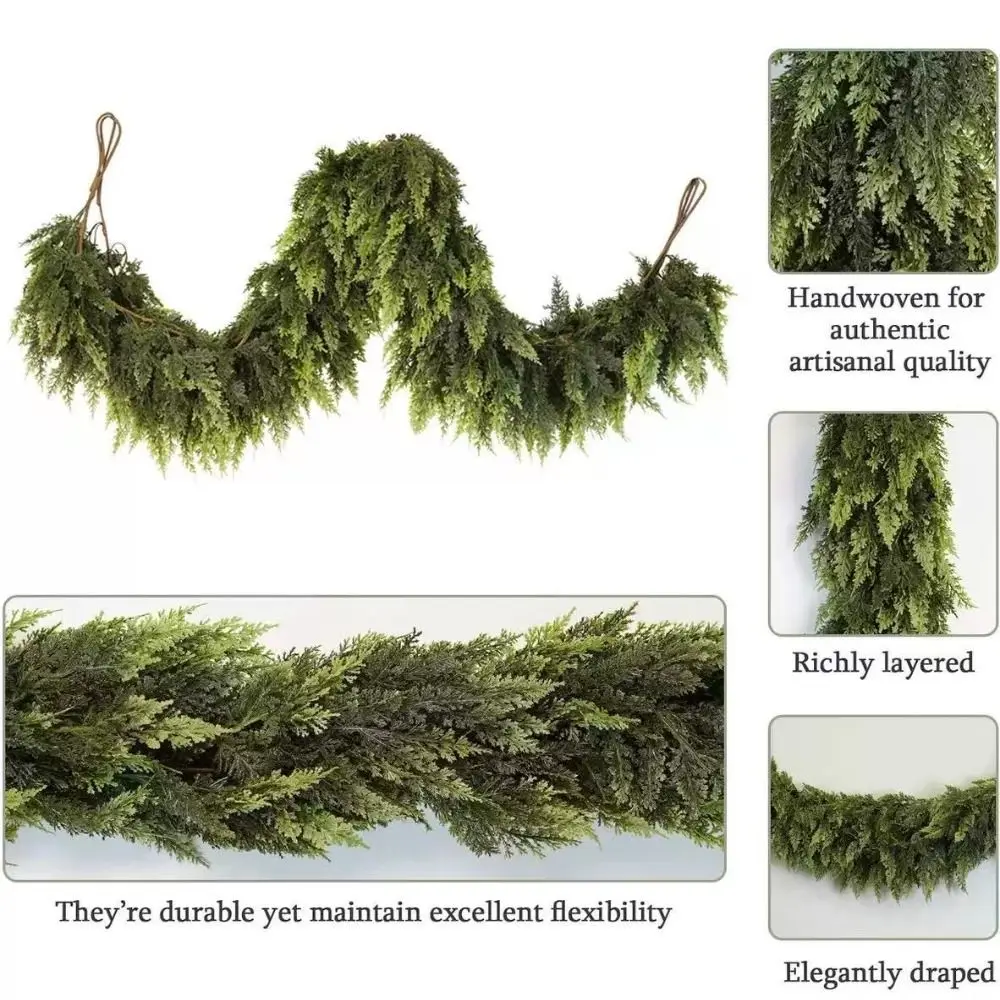 1,8/2,7 m künstliche Norfolk-Kieferngirlanden, Wandbehang, PE-Weihnachtskiefernkranz, weiches grünes Zederngrün-Rattan – Detail 4