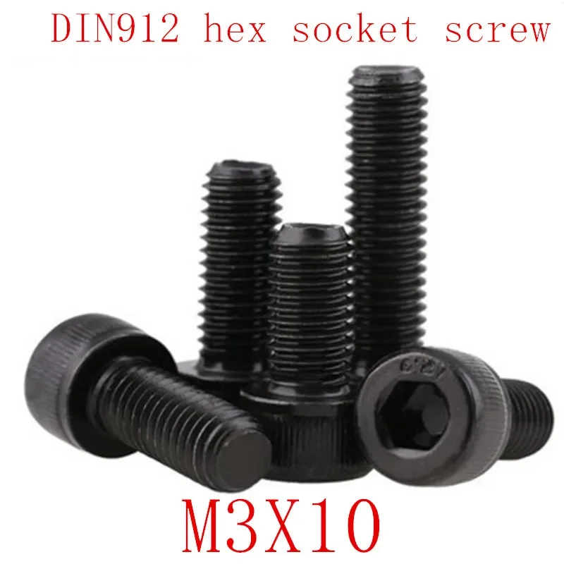 50PCS-DIN912-Grade-12-9-allen-socket-head-screw-M3-10-m3x10-Hexagon ...