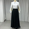Wefads Autumn Winter Two Piece Set Elegant Solid Long Sleeve Hollow Out Laple Shirt Top Loose Black Dress Sets Women Clothing 4