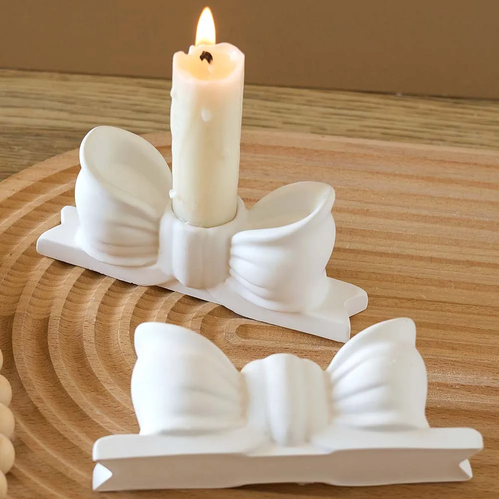 3D Bow Candle Holder Silicone Mold DIY Dinner Ornaments Bowtie Candlestick Making Plaster Resin Casting Molds Home Crafts Decor silicone mold